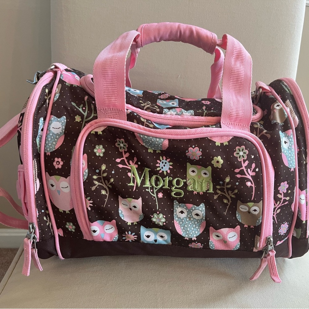 Pottery Barn Kids Pink and Brown Owl Theme Embroidered 3-piece Luggage Set